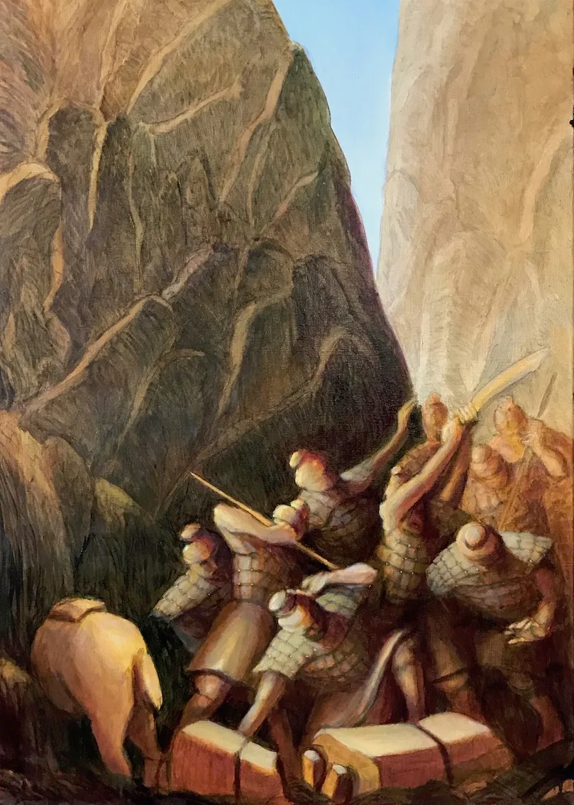 Chinese landscape with terracotta battle
